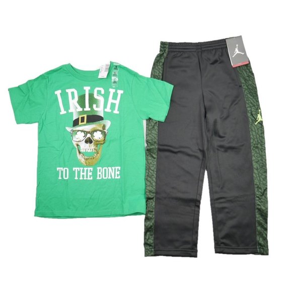 Nike Air Jordan Boys Size 6 Fleece Sweatpants & T-Shirt Outfit Irish Black/Green - Picture 2 of 6